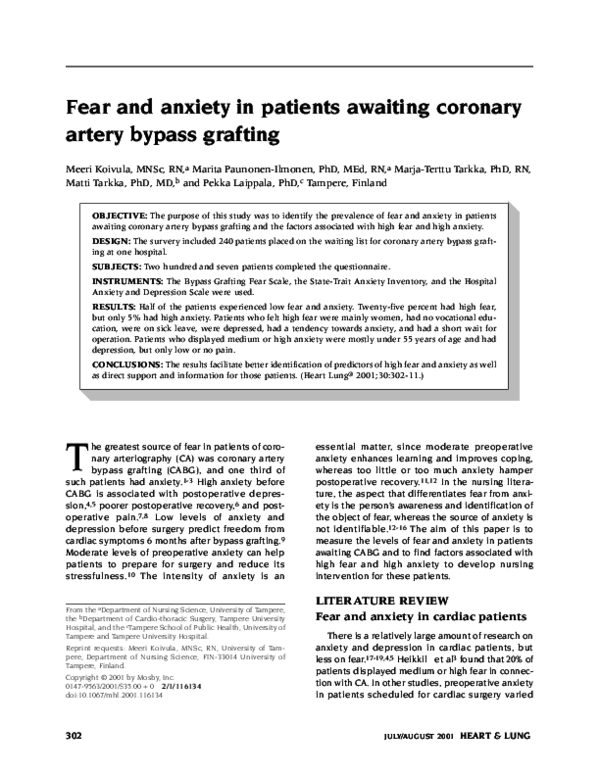 (PDF) Fear and anxiety in patients awaiting coronary artery bypass grafting