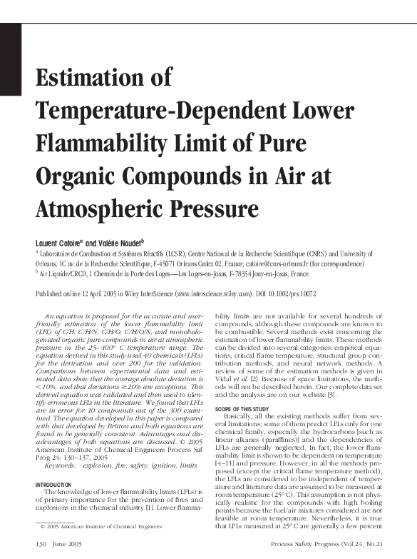 (PDF) Estimation of temperaturedependent lower flammability limit of