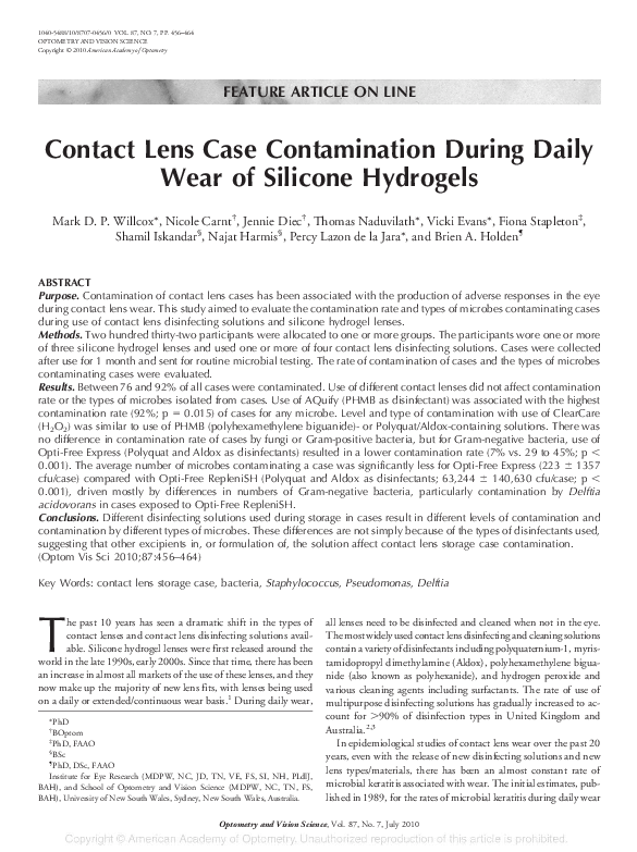 (PDF) Contact Lens Case Contamination During Daily Wear of Silicone