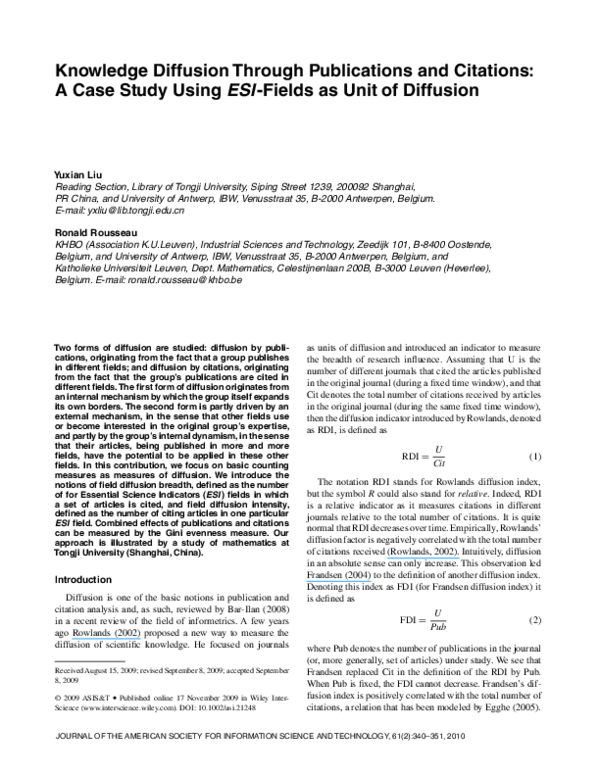 (PDF) Knowledge diffusion through publications and citations: A case ...