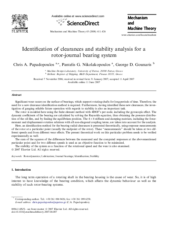 (PDF) Identification of clearances and stability analysis for a rotor