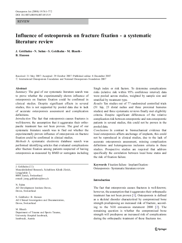 (PDF) Influence of osteoporosis on fracture fixation - a systematic ...