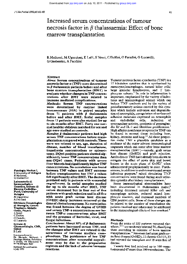 (PDF) Increased serum concentrations of tumour necrosis factor in beta ...