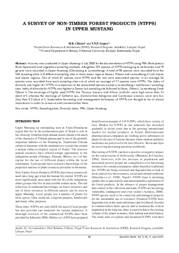 (PDF) A Survey of Non-timber Forest Products (NTFPs) in Upper Mustang
