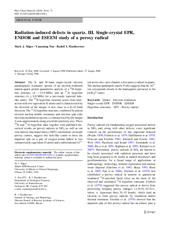 (PDF) Radiation-induced defects in quartz. III. Single-crystal EPR ...