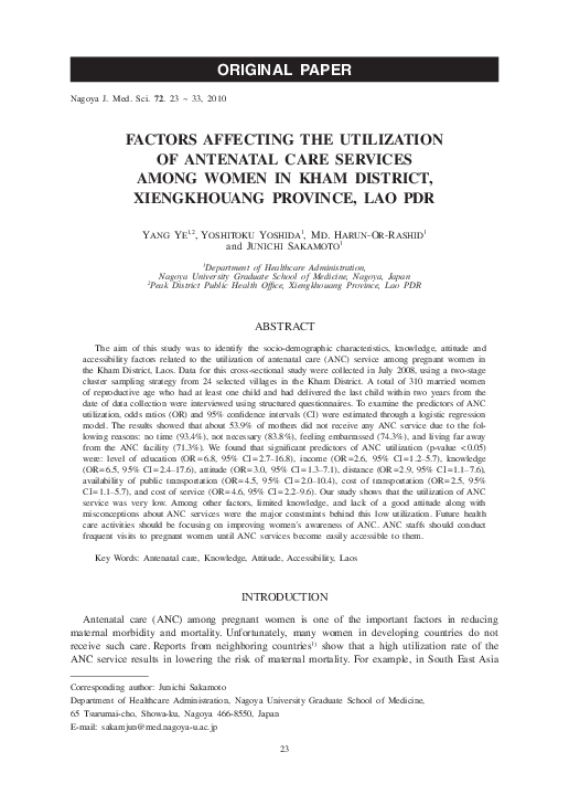 (PDF) FACTORS AFFECTING THE UTILIZATION OF ANTENATAL CARE SERVICES ...