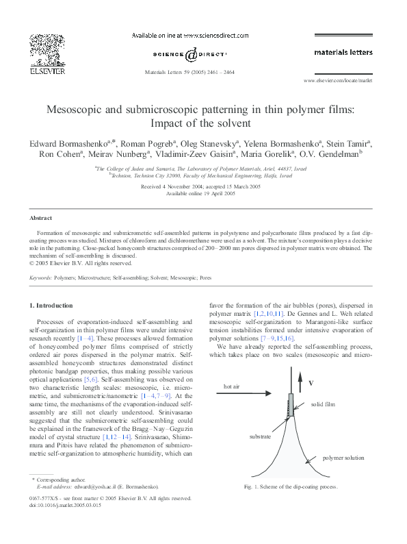 (PDF) Mesoscopic and submicroscopic patterning in thin polymer films ...