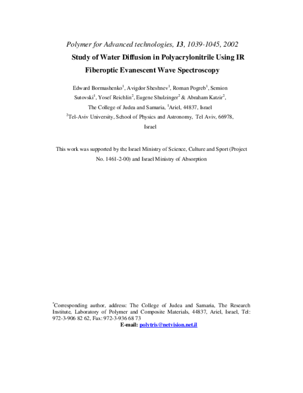 (PDF) Study of water diffusion in polyacrylonitrile using IR fiber ...