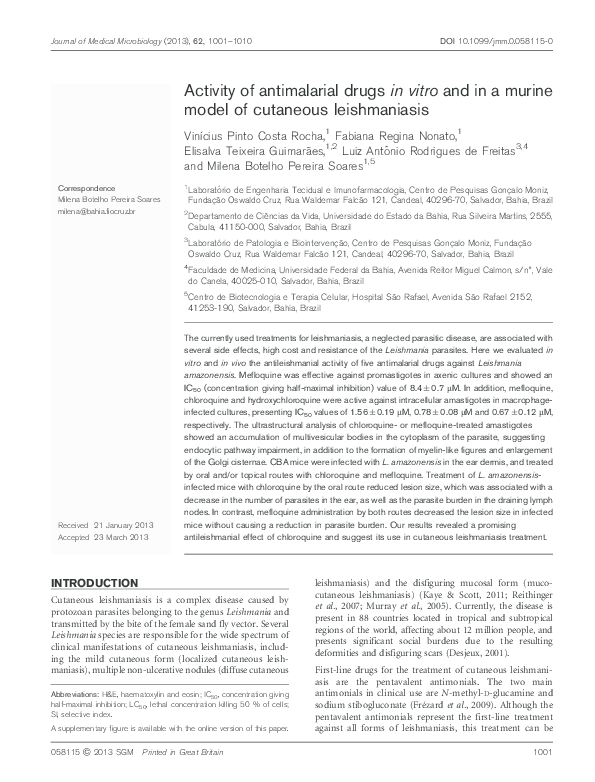(PDF) Activity of antimalarial drugs in vitro and in a murine model of ...