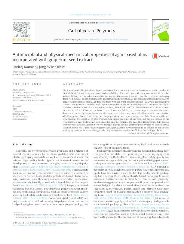 (PDF) Antimicrobial and physical-mechanical properties of agar-based ...
