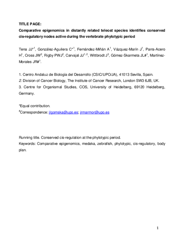 (PDF) Comparative epigenomics in distantly related teleost species ...