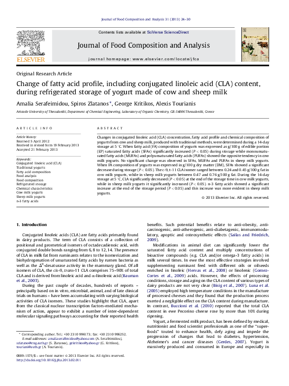 (PDF) Change of fatty acid profile, including conjugated linoleic acid