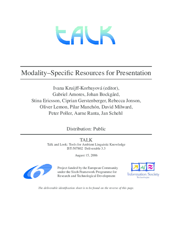 (PDF) Modality specific resources for presentation