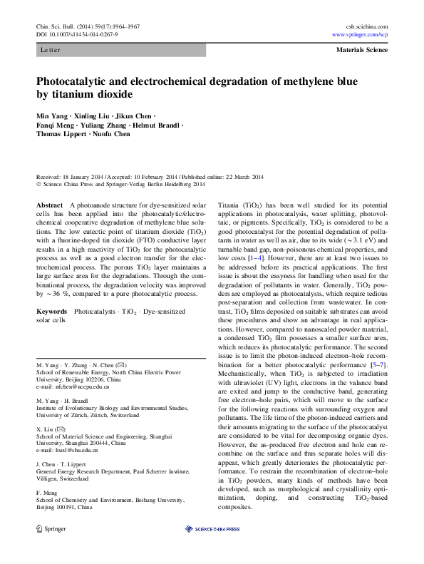 (PDF) Photocatalytic and electrochemical degradation of methylene blue ...