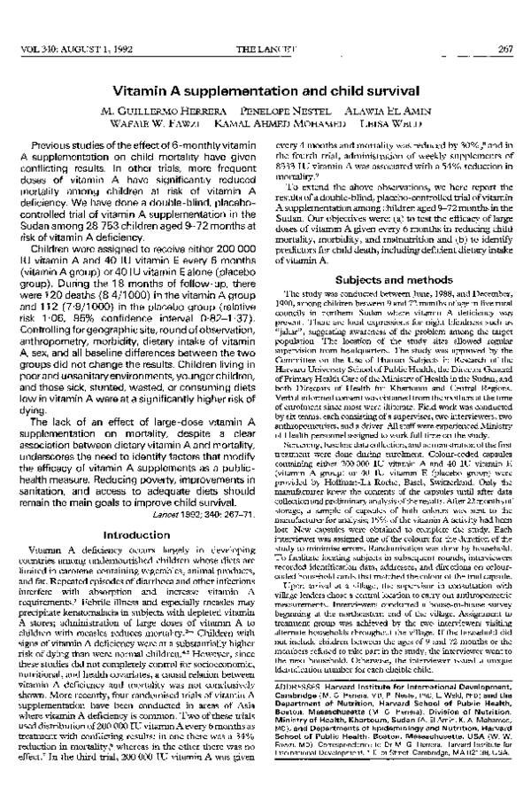 (PDF) Vitamin A supplementation and child survival