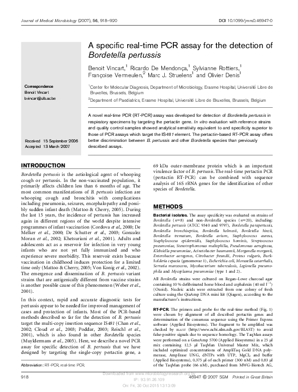 (PDF) A specific real-time PCR assay for the detection of Bordetella ...