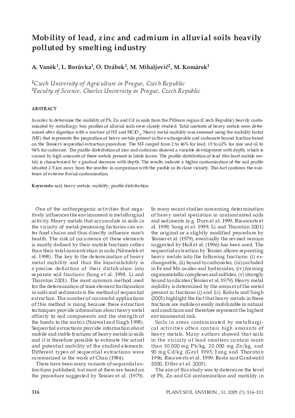 (PDF) Mobility of lead, zinc and cadmium in alluvial soils heavily
