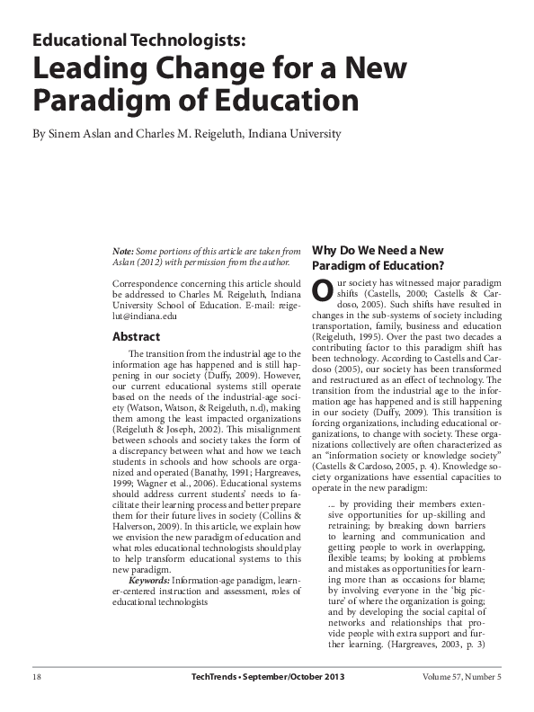 (PDF) Educational Technologists: Leading Change for a New Paradigm of ...