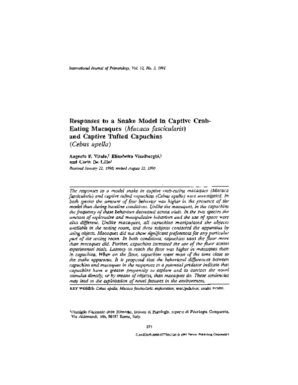 (PDF) Responses to a snake model in captive crab-eating macaques ...