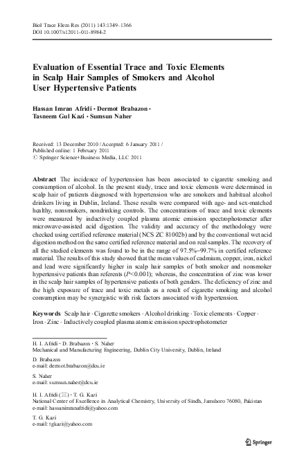 (PDF) Evaluation of Essential Trace and Toxic Elements in Biological ...