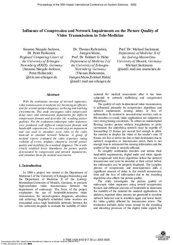  PDF Influence Of Compression And Network Impairments On The Picture