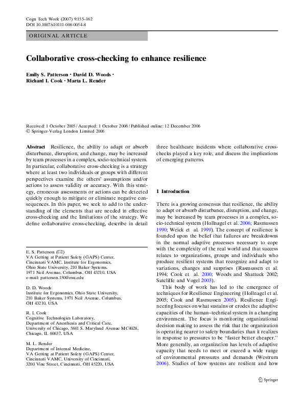 (PDF) Collaborative cross-checking to enhance resilience