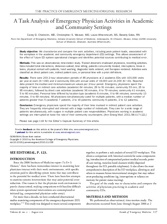 (PDF) A Task Analysis of Emergency Physician Activities in Academic and ...