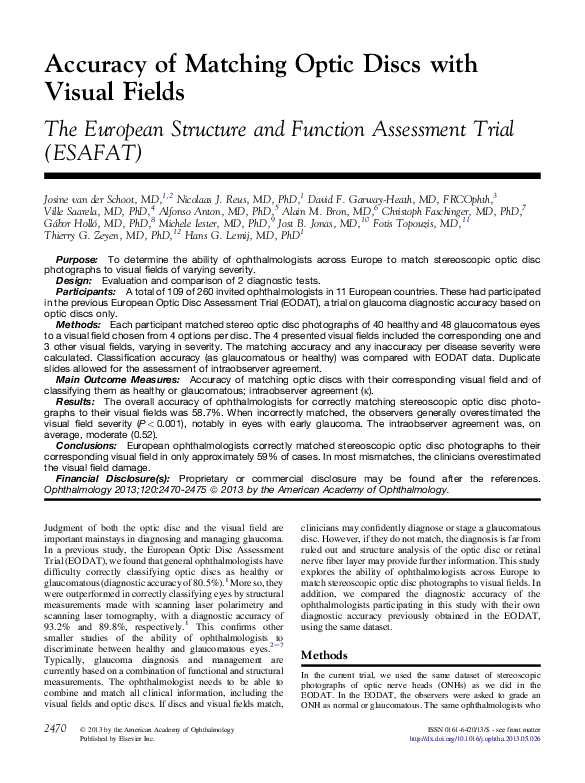 (PDF) Clinical Assessment of Stereoscopic Optic Disc Photographs for The European