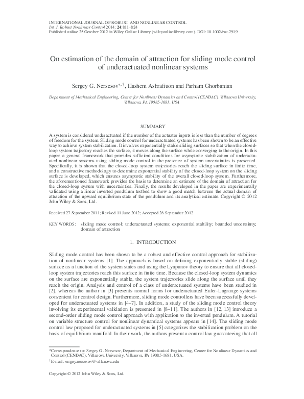(PDF) On estimation of the domain of attraction for sliding mode control of underactuated