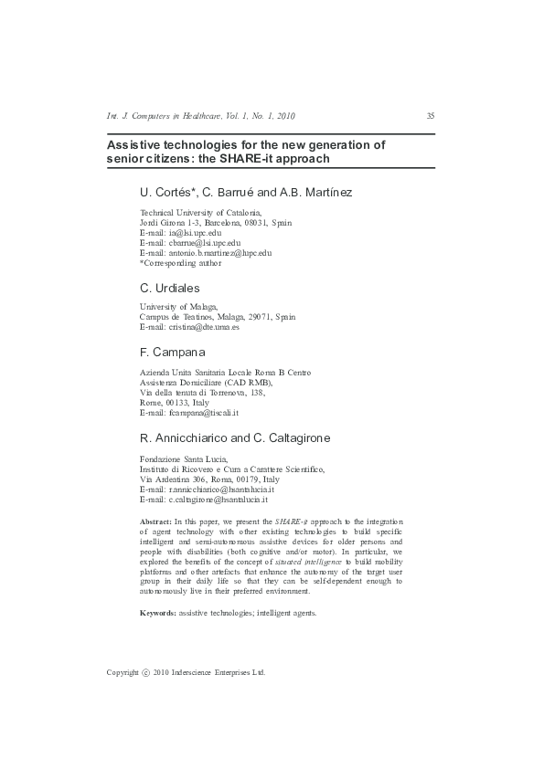 (PDF) Assistive technologies for the new generation of senior citizens ...
