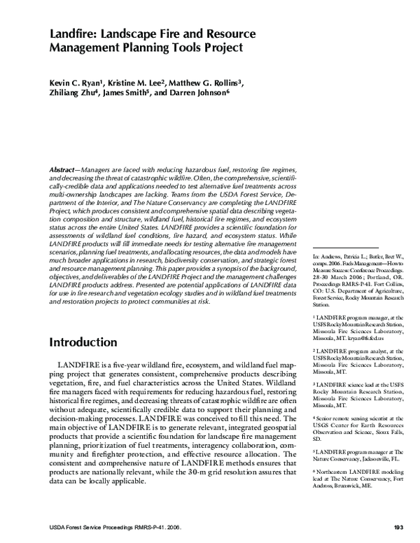 Pdf Landfire Landscape Fire And Resource Management Planning Tools Pdf Landfire Landscape Fire And Resource Management Planning Tools