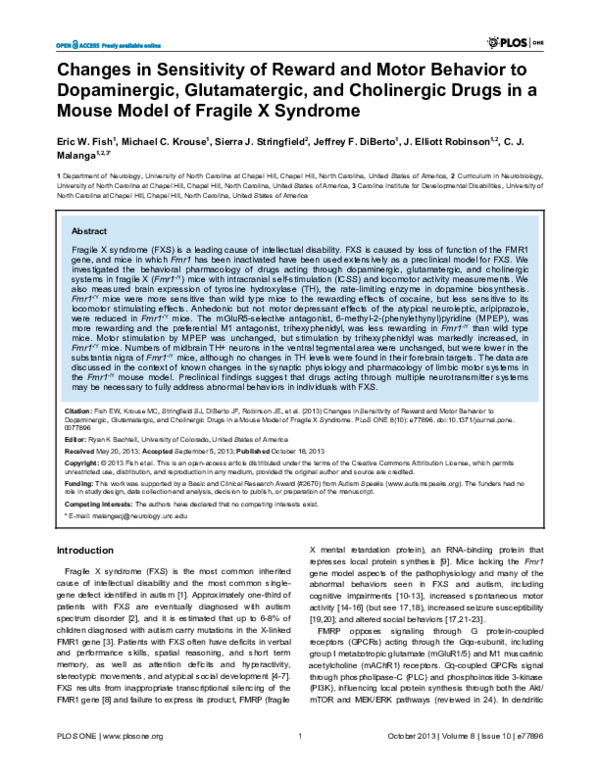(PDF) Changes in Sensitivity of Reward and Motor Behavior to ...