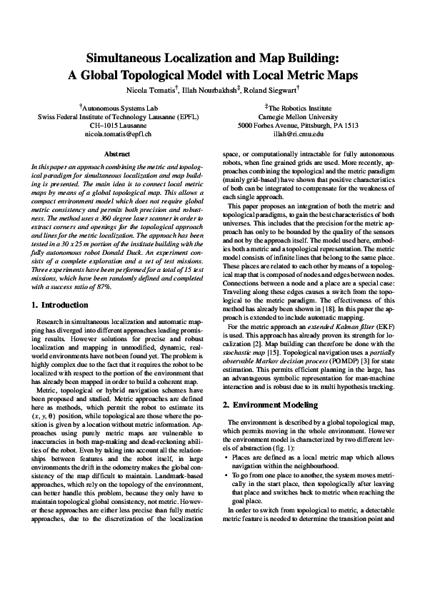 (PDF) Simultaneous localization and map building: A global topological ...