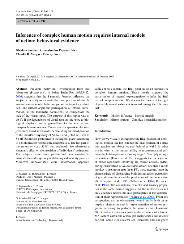 (PDF) Inference of complex human motion requires internal models of ...