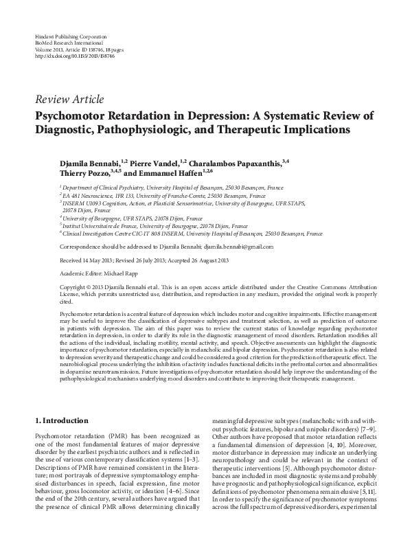 (PDF) Psychomotor Retardation in Depression A Systematic Review of