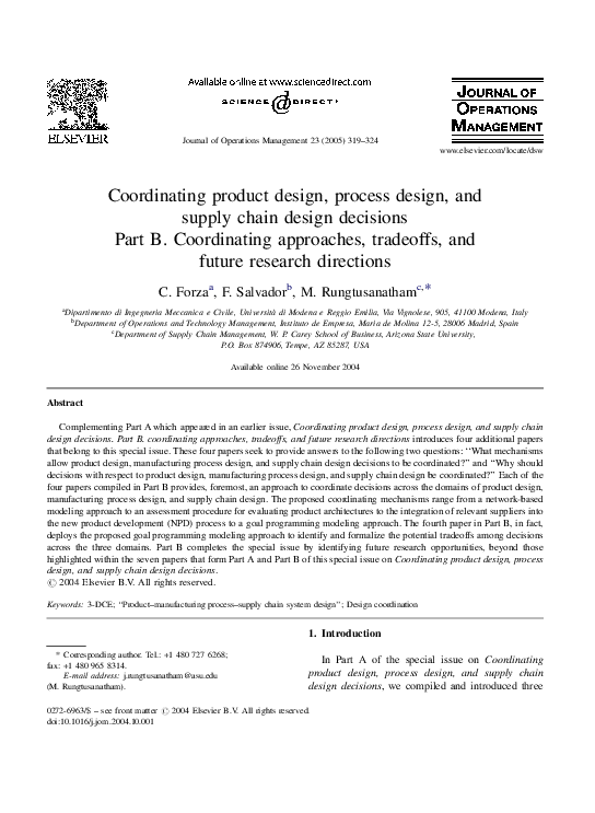 (PDF) Coordinating product design, process design, and supply chain