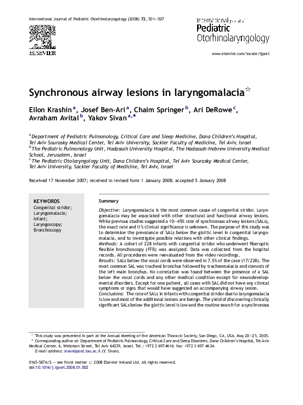(PDF) Synchronous airway lesions in laryngomalacia