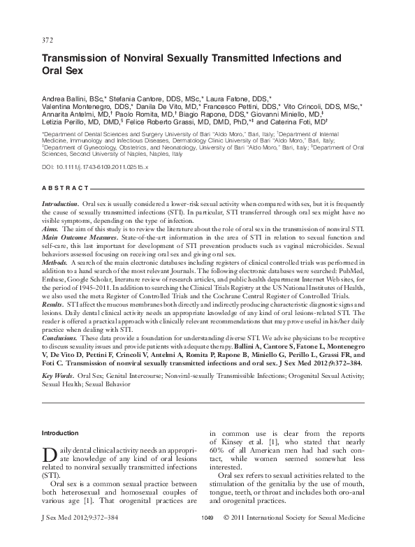 PDF Transmission of Nonviral Sexually Transmitted Infections and  