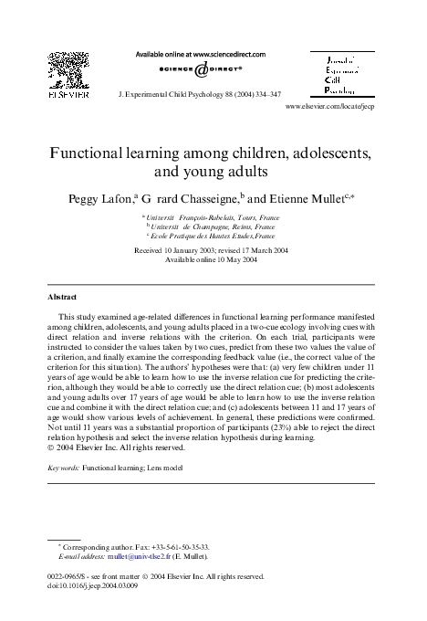 (PDF) Functional learning among children, adolescents, and young adults