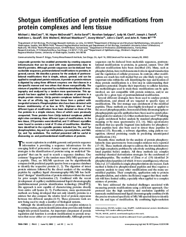 (PDF) Shotgun identification of protein modifications from protein ...