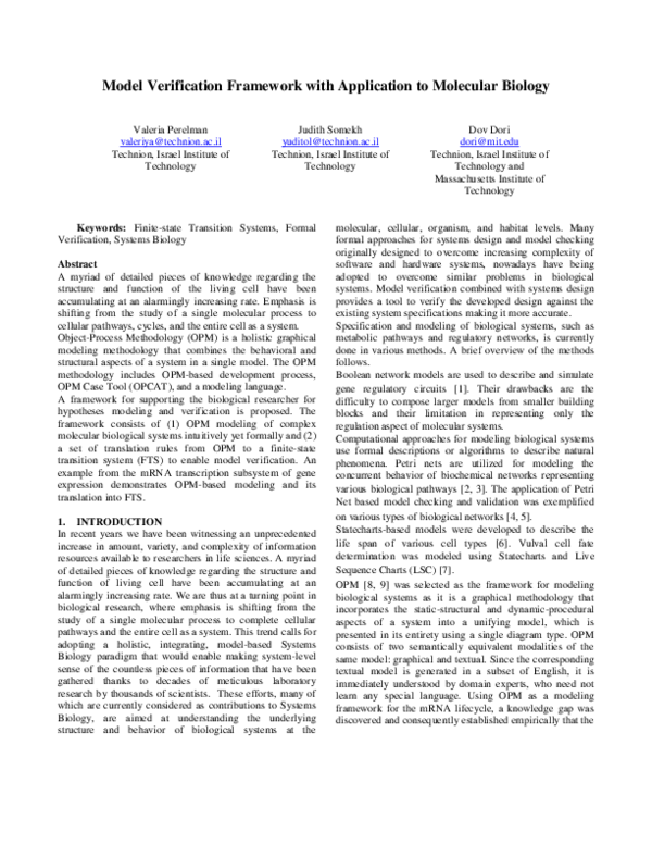 (PDF) Model Verification Framework with Application to Molecular Biology