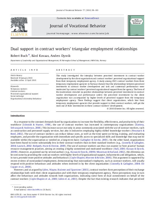 (PDF) Dual support in contract workers' triangular employment relationships