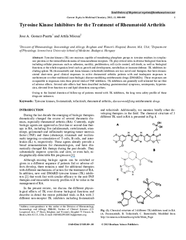(PDF) Tyrosine Kinase Inhibitors for the Treatment of Rheumatoid Arthritis