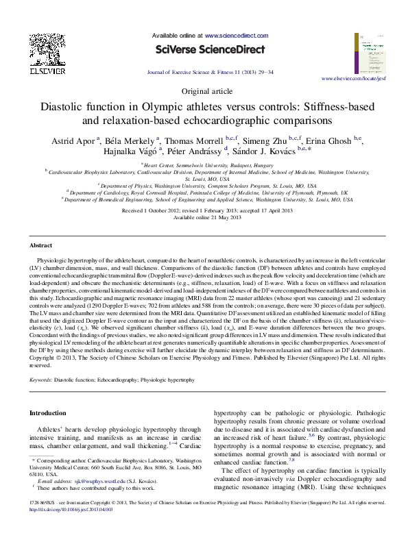 (PDF) Diastolic function in Olympic athletes versus controls: Stiffness ...