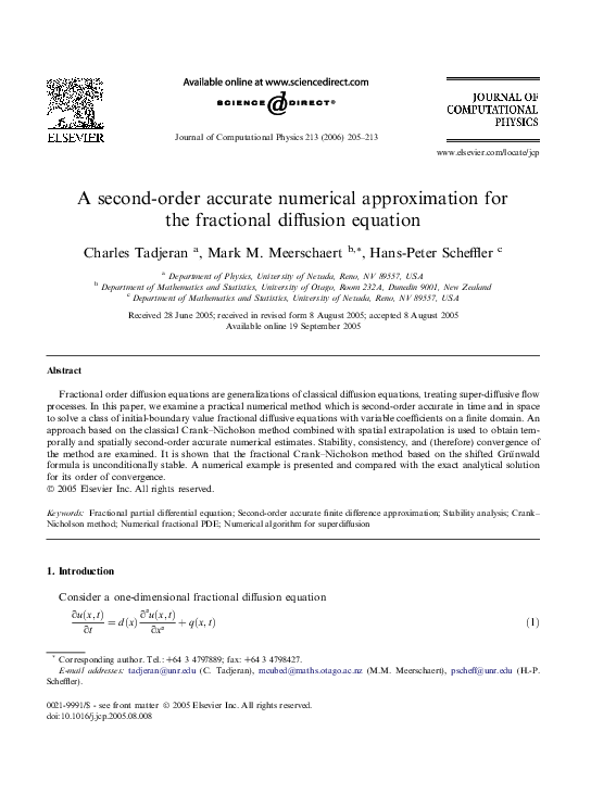 (PDF) A second-order accurate numerical approximation for the ...
