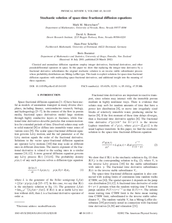 (PDF) Stochastic solution of space-time fractional diffusion equations