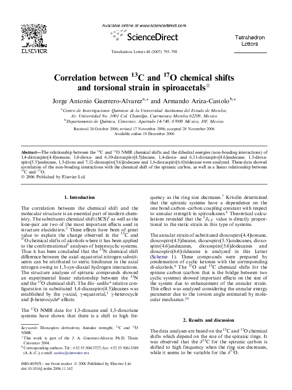 Pdf Correlation Between 13c And 17o Chemical Shifts And