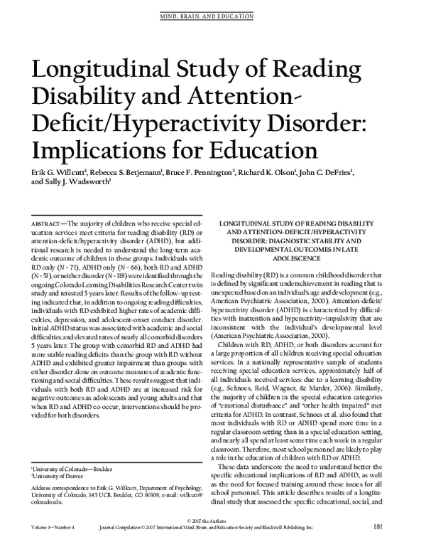 (PDF) Longitudinal Study of Reading Disability and Attention-Deficit ...