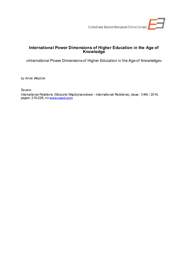 International Power Dimensions Of Higher Education In The Age Of Knowledge