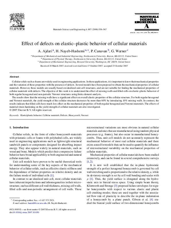 (PDF) Effect of defects on elastic–plastic behavior of cellular materials